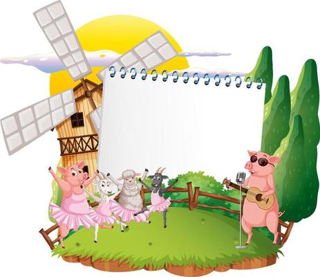 Empty banner template with farm animals