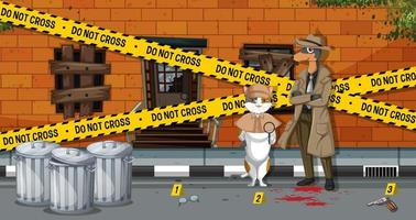 Detective cat and dog looking for clues in template vector