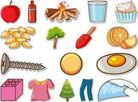 Sticker set of mixed daily objects vector