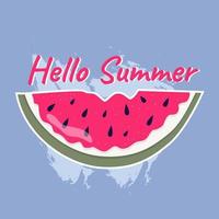 Trendy summer sticker of a bright bitten watermelon. The inscription hello summer. Colorful postcard modern illustration for web and print. vector