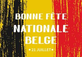 Bonne Fete Nationale Belge Happy Belgian National Day in French lettering with black and red brush stroke. Belgium holiday. Vector template for poster, banner, flyer, greeting card, etc