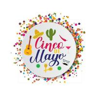 Cinco De Mayo lettering on paper plate with traditional mexican symbols vector