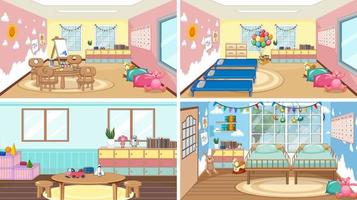 Set of different kindergarten classroom scenes vector