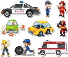 Sticker set of professions characters and objects vector