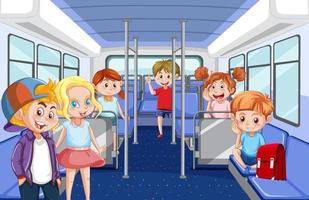 autobús interior con dibujos animados de personas vector