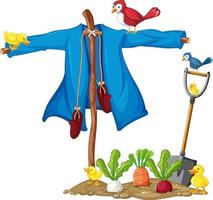 Scarecrow and bird in the garden vector