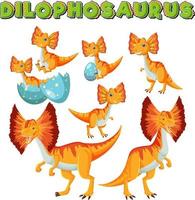 Set of cute dilophosaurus dinosaur cartoon characters vector