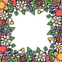 Colored vector flowers icons with place for text. Doodle vector frame with flowers icons