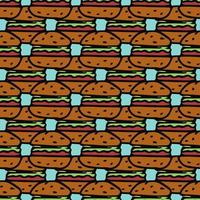 Seamless pattern with burger icons. Colored hamburger background. Doodle vector burger illustration
