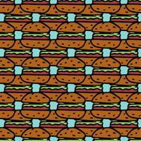 Seamless pattern with burger icons. Colored hamburger background. Doodle vector burger illustration