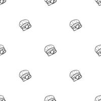 Seamless pattern with burger icons. Black and white hamburger background. Doodle vector burger illustration