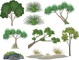 Isolated trees and nature objects set vector