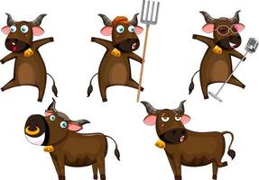 personaje de dibujos animados de vaca marrón vector