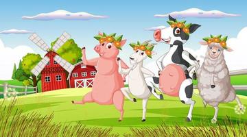 Farm background with happy animals vector