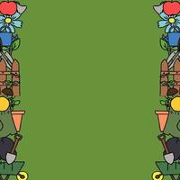 Colored vector gardening icons with place for text. Doodle vector frame with gardening icons