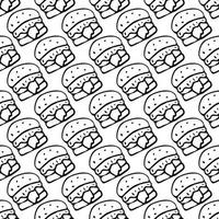 Seamless pattern with burger icons. Black and white hamburger background. Doodle vector burger illustration