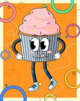 divertido personaje de dibujos animados de cupcake vector