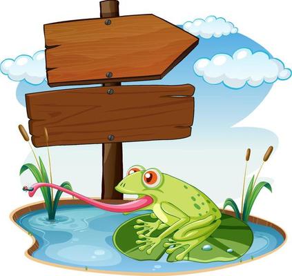 Sign board with frog on white background