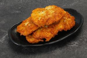 Roasted potato pancakes in the bowl photo