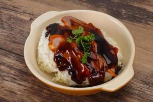 Rice with duck breast in Unagi sauce photo