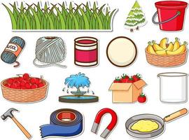 Sticker set of mixed daily objects vector