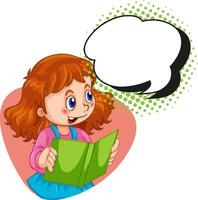 Speech bubble template with girl reading vector