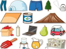 Sticker set of mixed daily objects vector