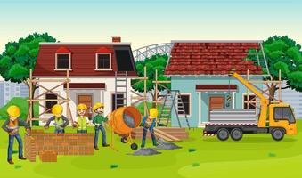 House construction site with workers vector