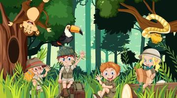 Children hiking in the forest vector