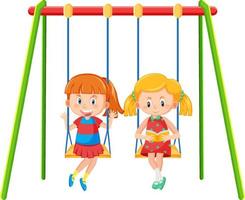 Kid on swing set playground on white background vector