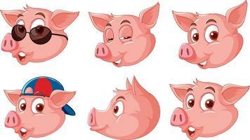 Set of different cartoon pig heads vector