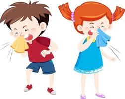 Children having a cold on white background vector