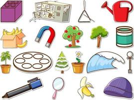 Sticker set of mixed daily objects vector