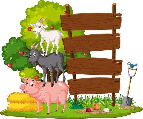 Empty banner template with farm animals