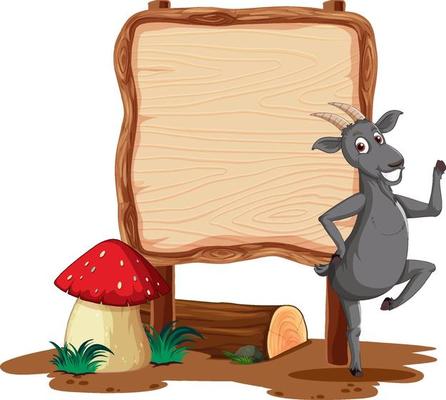 Blank wooden signboard with black sheep cartoon