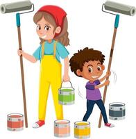 Painter with buckets of paint vector