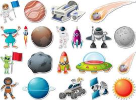 Sticker set of outer space objects and astronauts vector
