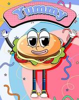 divertido personaje de dibujos animados de hamburguesas vector