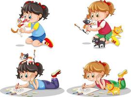 Set of children playing with their dogs vector