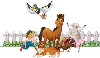 Many farm animals and farmer vector