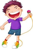 Boy singing with microphone vector