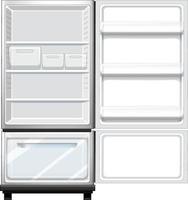 Empty and full fridge. Vector red refrigerator with food iso