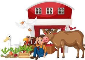 Farming theme with farmer and animals vector