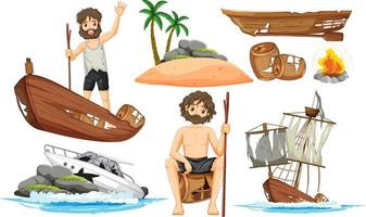 A man and boat wreck on white background vector