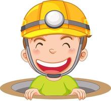 Happy boy in hole wearing safety hat vector