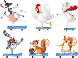 Animals playing skateboard on white background vector