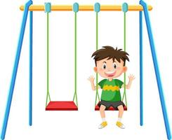 Kid on swing set playground on white background vector