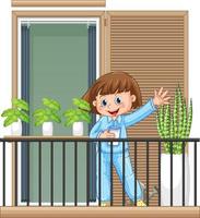 A happy girl standing on the balcony vector