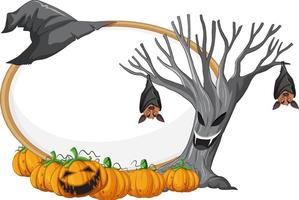 Blank wooden signboard with bat in halloween theme vector