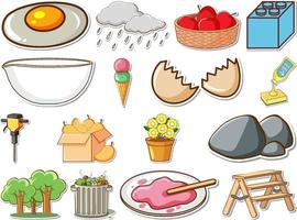 Sticker set of mixed daily objects vector